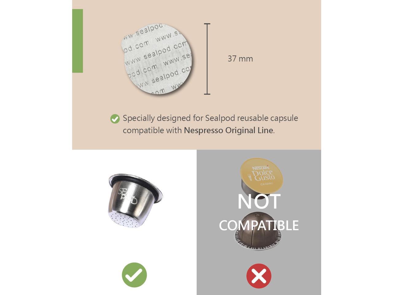 Foil Seals Compatible with Nespresso Original Line Refillable Pods Filter Stickers to Make Perfect Crema SEALPOD Aluminum Espresso Lids for Reusable Capsules 100 LIDs