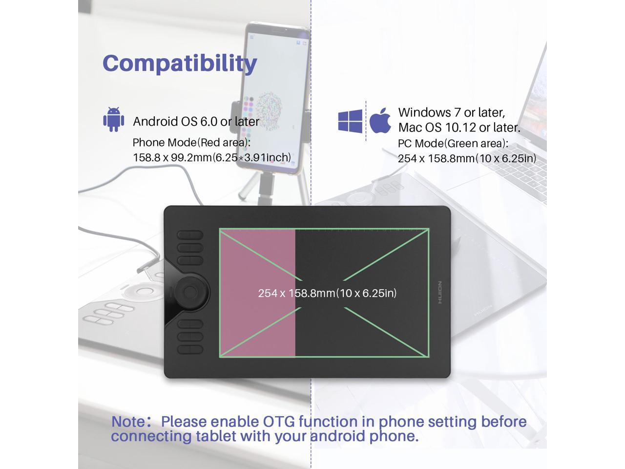 HUION HS610 8192 Graphics Drawing Tablet BatteryFree Pen with Touch