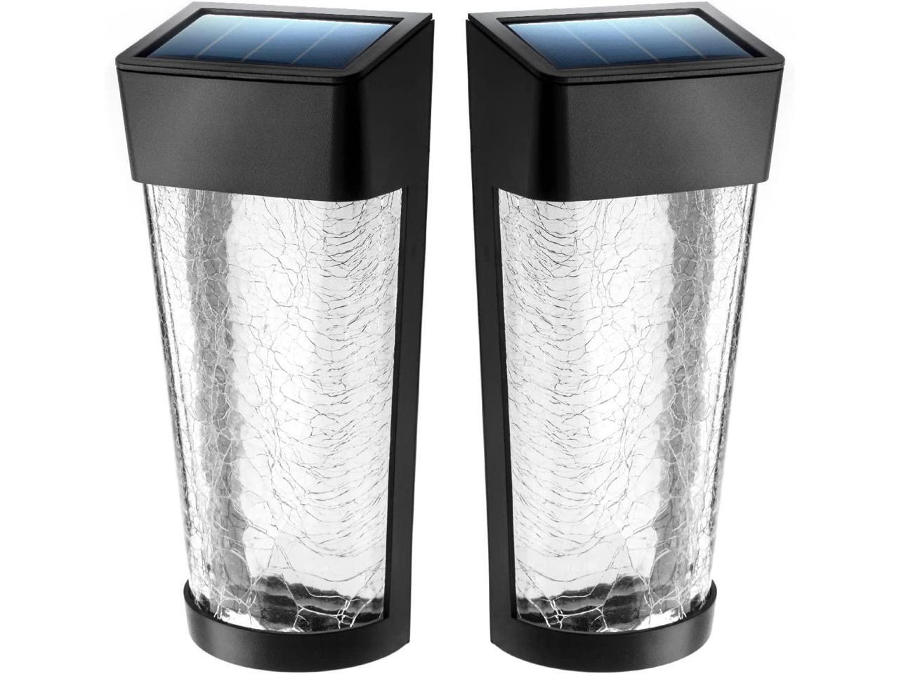 Landia Home Solar Wall Light Decorative Crackle Glass Shade LED Outdoor Wall Mounted Lights, 2