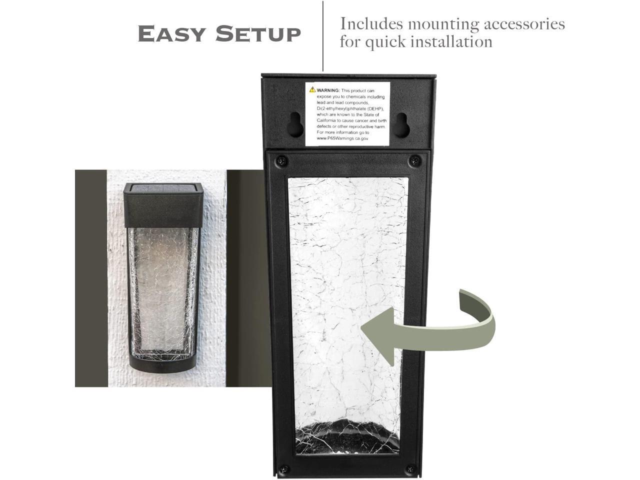 Landia Home Solar Wall Light Decorative Crackle Glass Shade LED Outdoor Wall Mounted Lights, 2