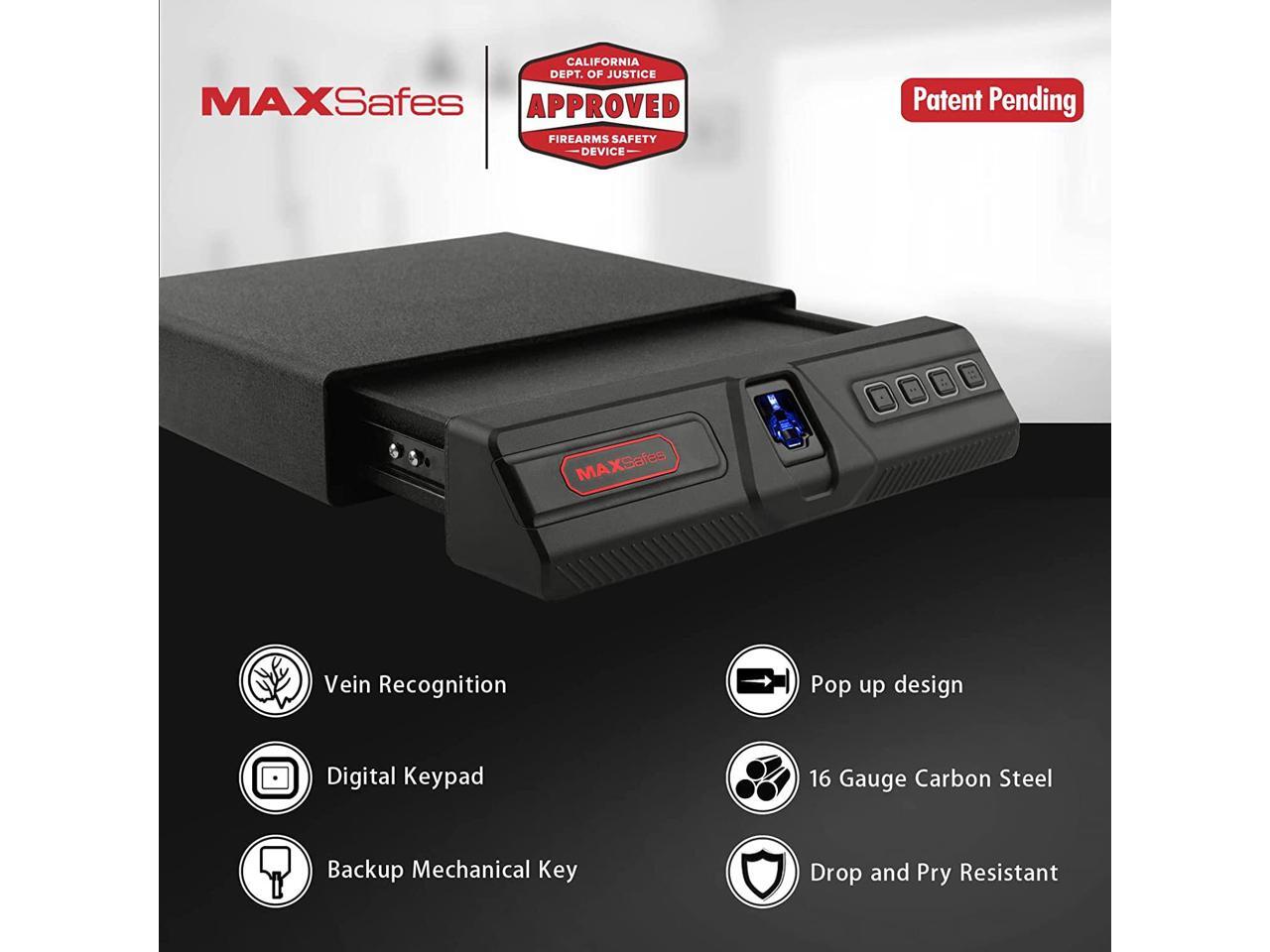 MAXSafes Under Desk Drawer Gun Safe with Super Biometric Finger Vein