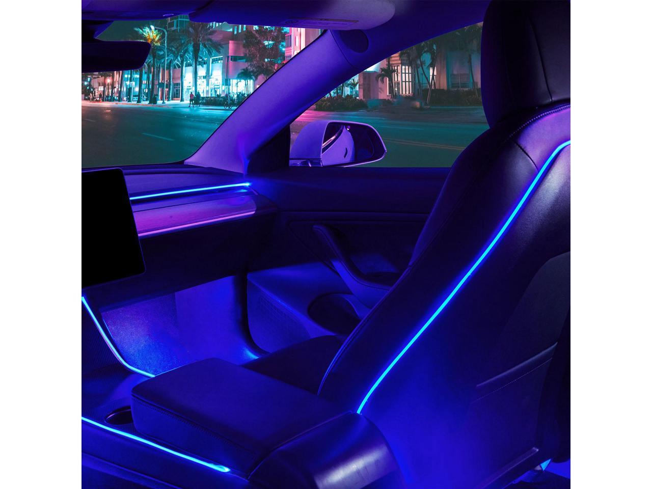 Center Console+Dashboard+2 Foot Lights with Matching Armrest Organizer Nestour 2016-2020 Tesla Model 3 Y Interior Car Neon Lights, Tesla Ambient Lights APP-Controlled RGB LED Strip Lights 