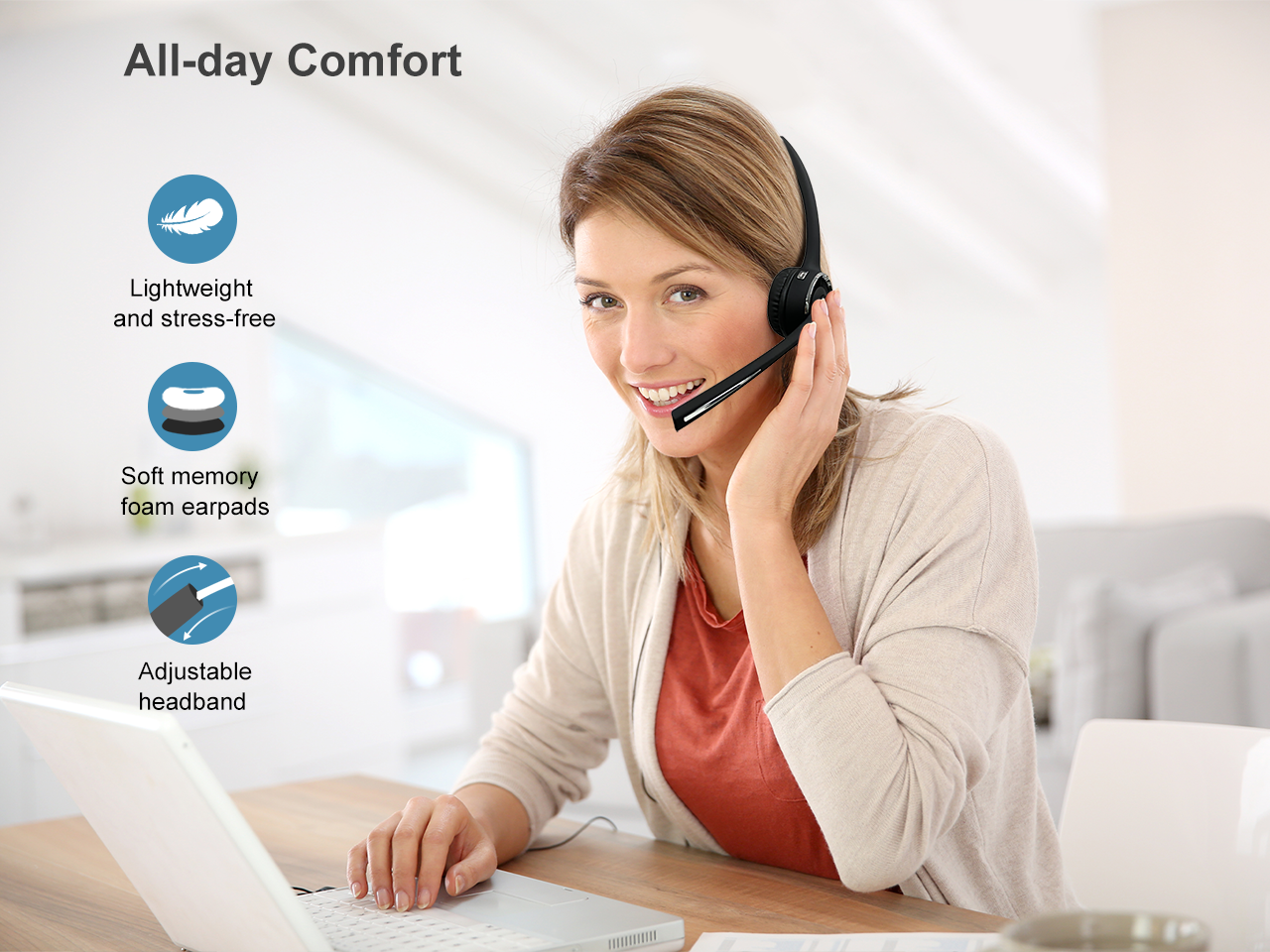 Trucker Bluetooth Headset,Willful Wireless Headset with Microphone