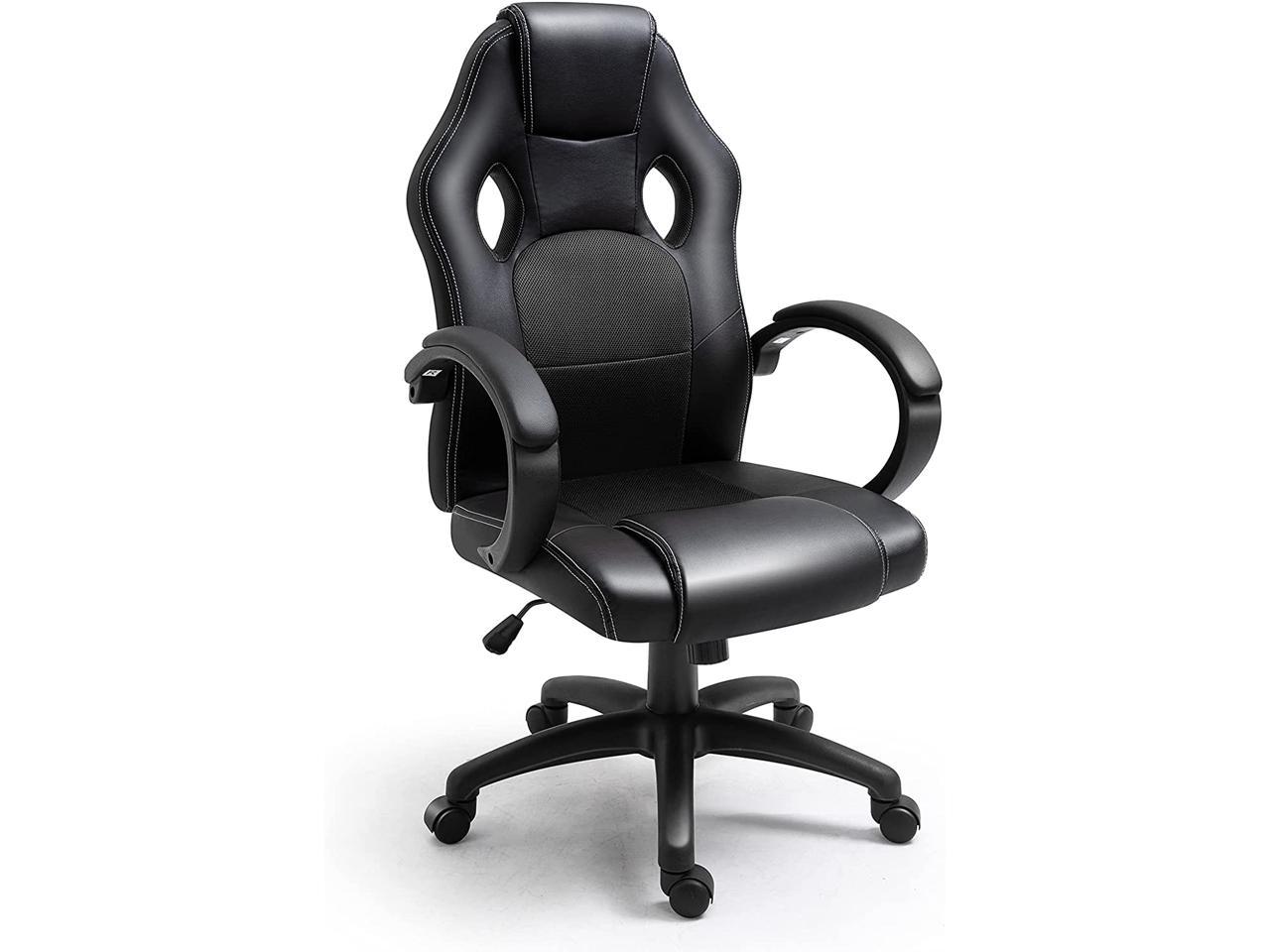 Office Chair PU Leather High Back Ergonomic Adjustable Racing Desk Chair Task Swivel Executive Computer Chair Black