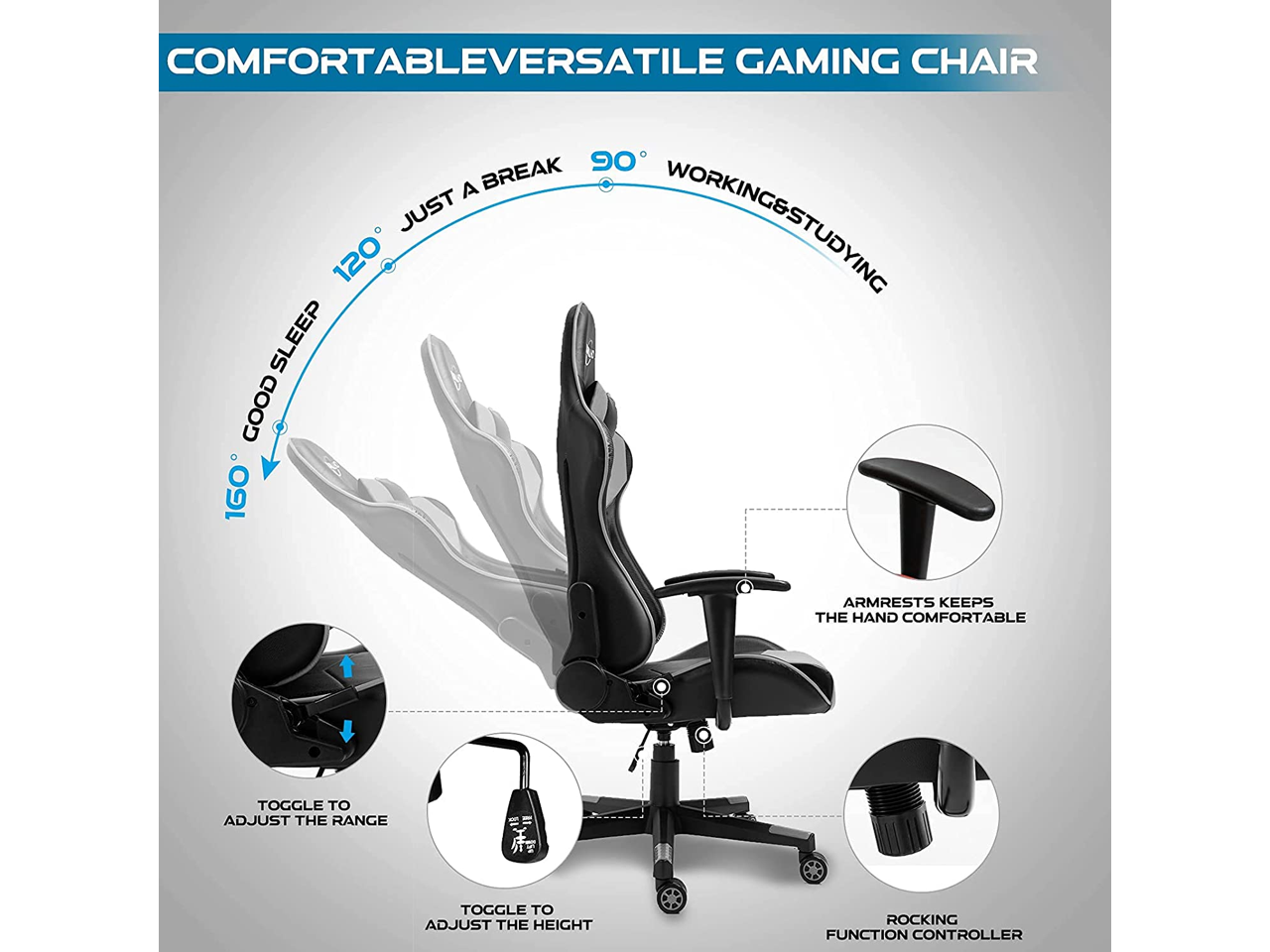 Polar Aurora Gaming Chair Racing Computer Chairs High Back Video Game Chair Adjustable Executive