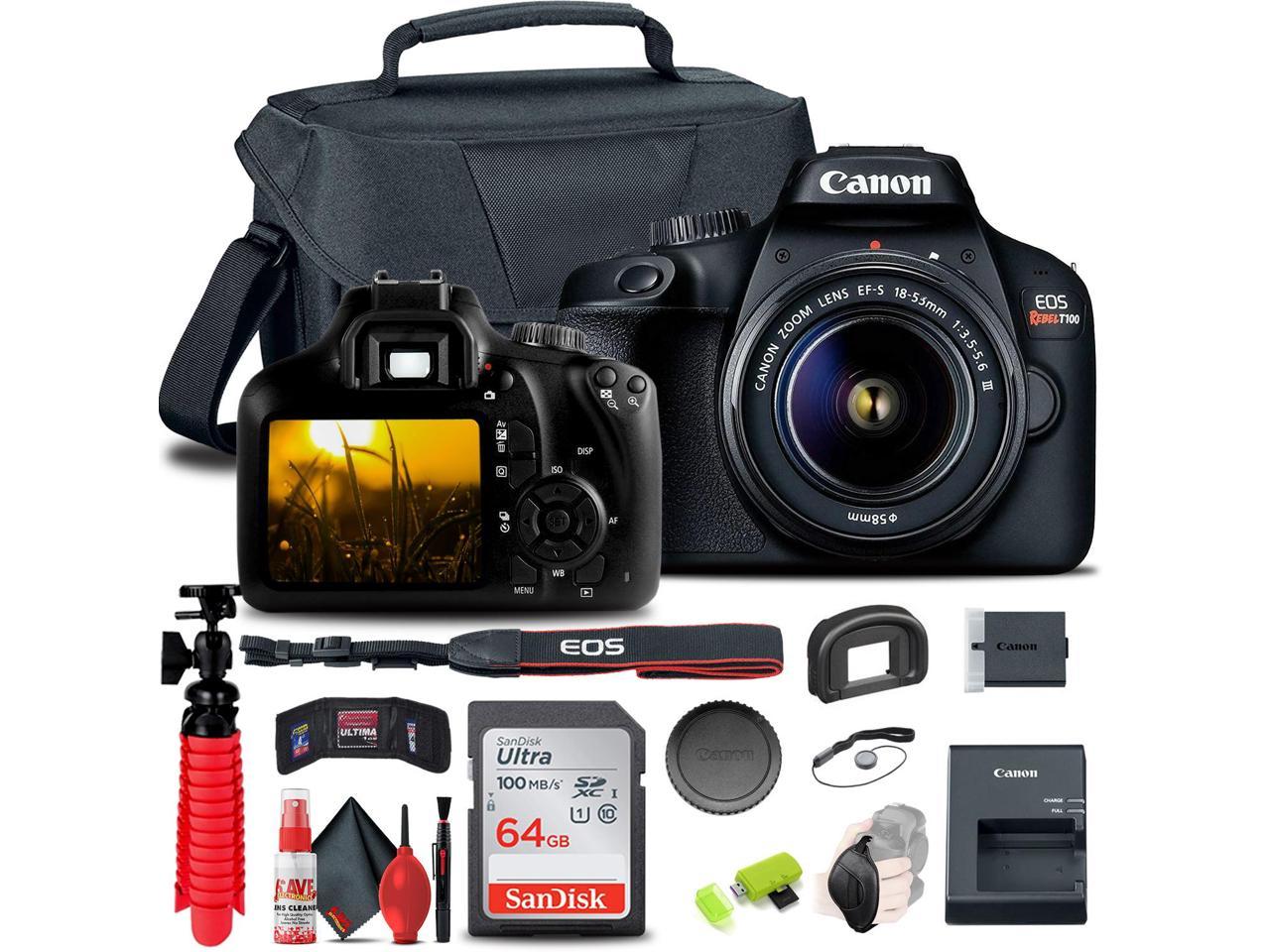 Refurbished: Canon EOS Rebel T100 / 4000D DSLR Camera with 18-55mm Lens +  64GB Card + More 