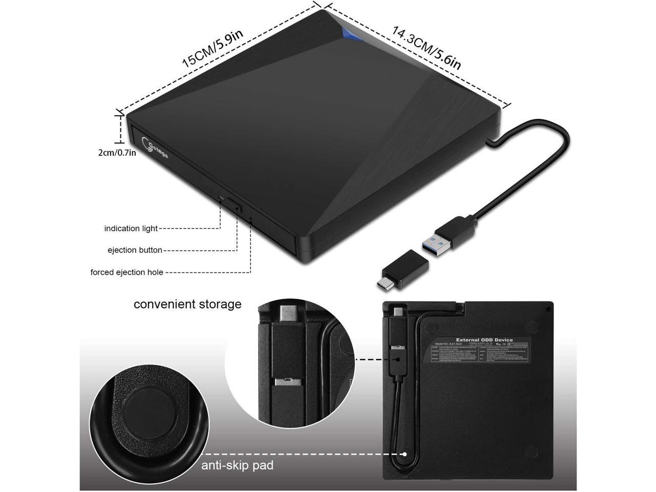 Gotega External DVD Drive USB 3.0 Type C with Storage Case External CD