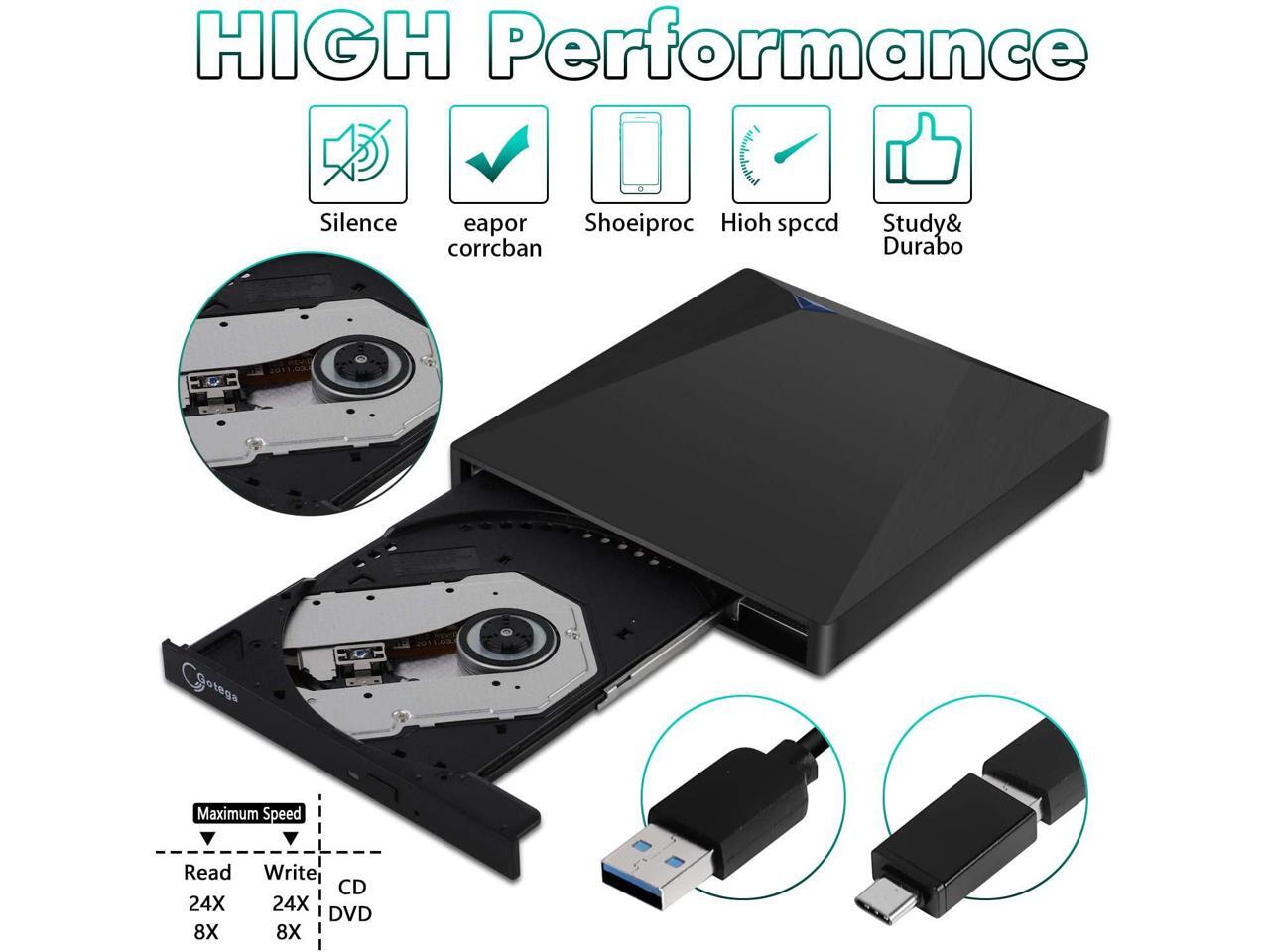 Gotega External DVD Drive USB 3.0 Type C with Storage Case External CD