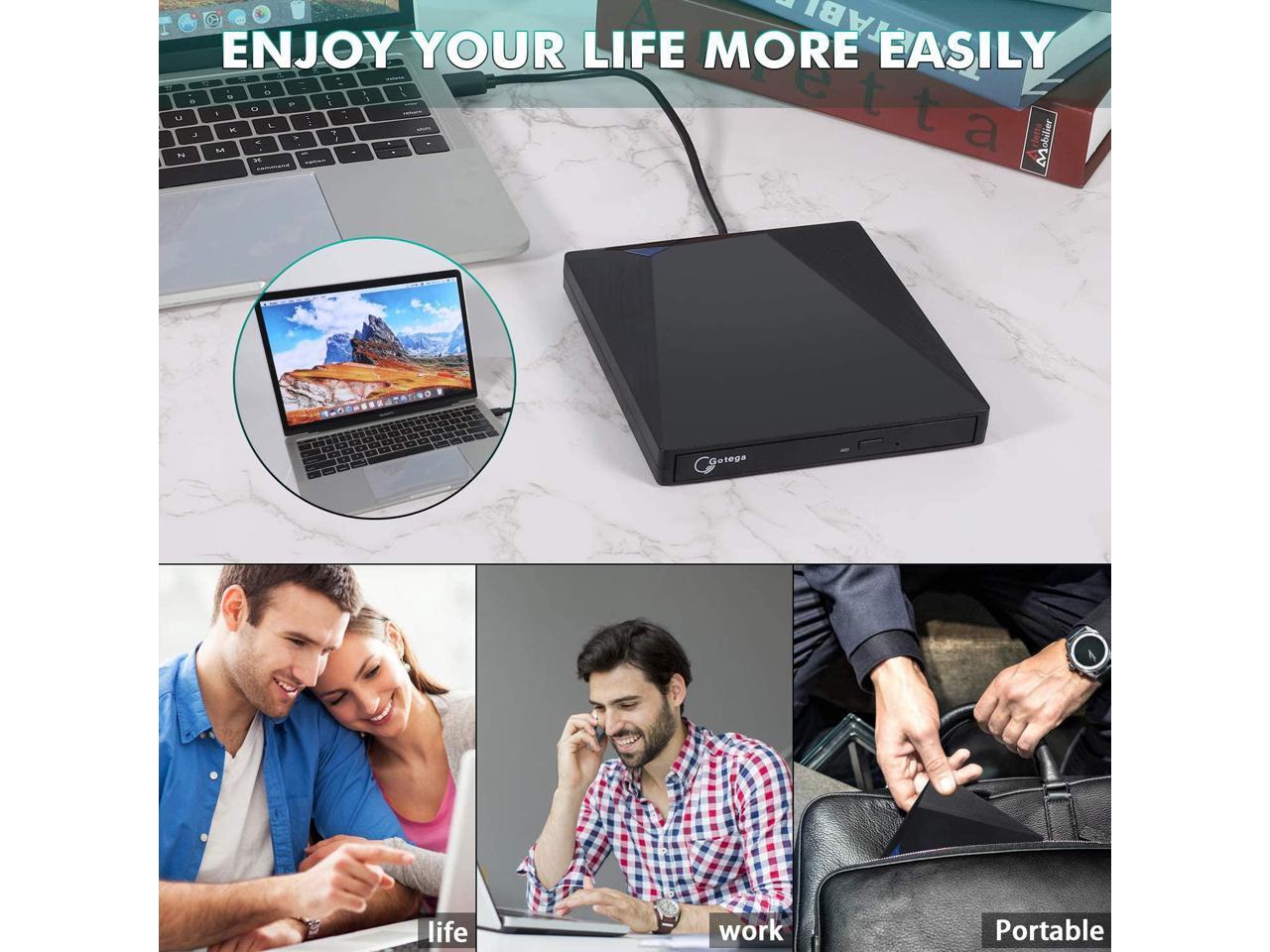 Gotega External DVD Drive USB 3.0 Type C with Storage Case External CD