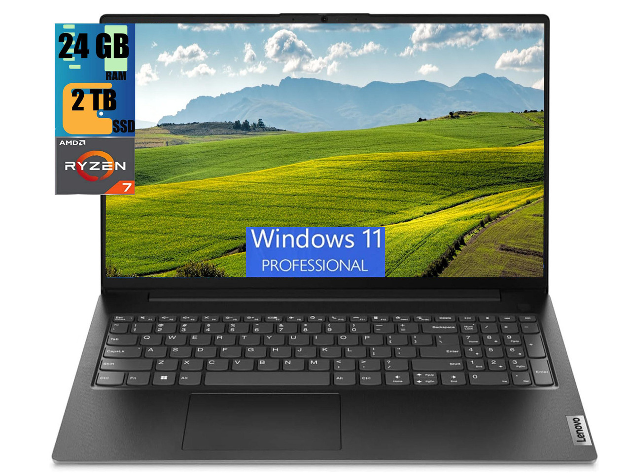 Lenovo V15 Business Laptop, 15.6" FHD Display, AMD Ryzen 7 7730U 8 Cores Processor, AMD Radeon Graphics, 24GB DDR4 2TB PCIe SSD, Numeric Keypad, HDMI, RJ45, Webcam, Wi-Fi, Windows 11 Pro