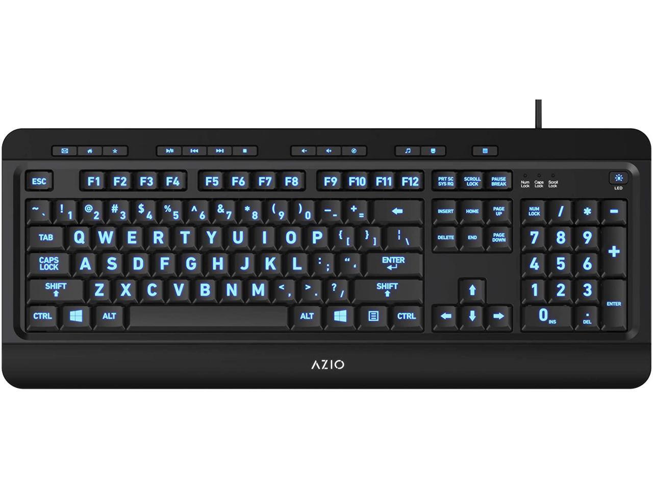 Azio Vision Backlit Wired Large Print Keyboard 4X Larger Comfortable Quiet Keys , 3