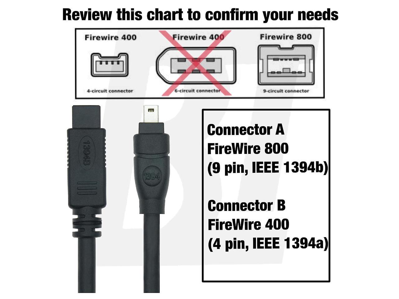6FT, Black IEEE 1394 Firewire High Speed 1394 6 Pin Male to 4 Pin Male 400 to 400 Cable Buliter 