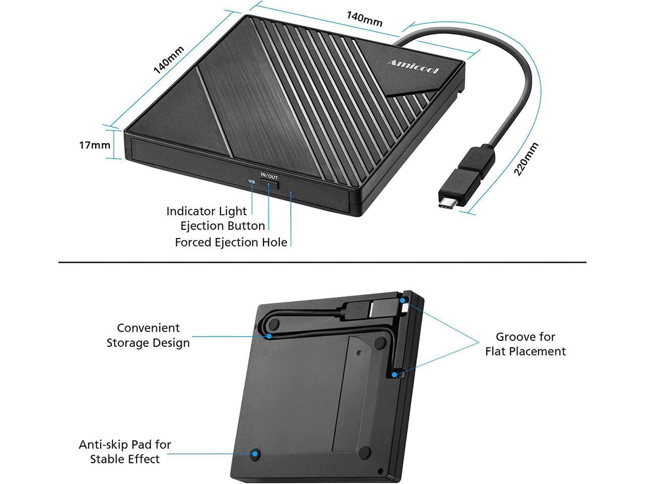 External DVD Drive USB 3.0 USB C CD Burner Amicool CD/DVD +/RW Optical