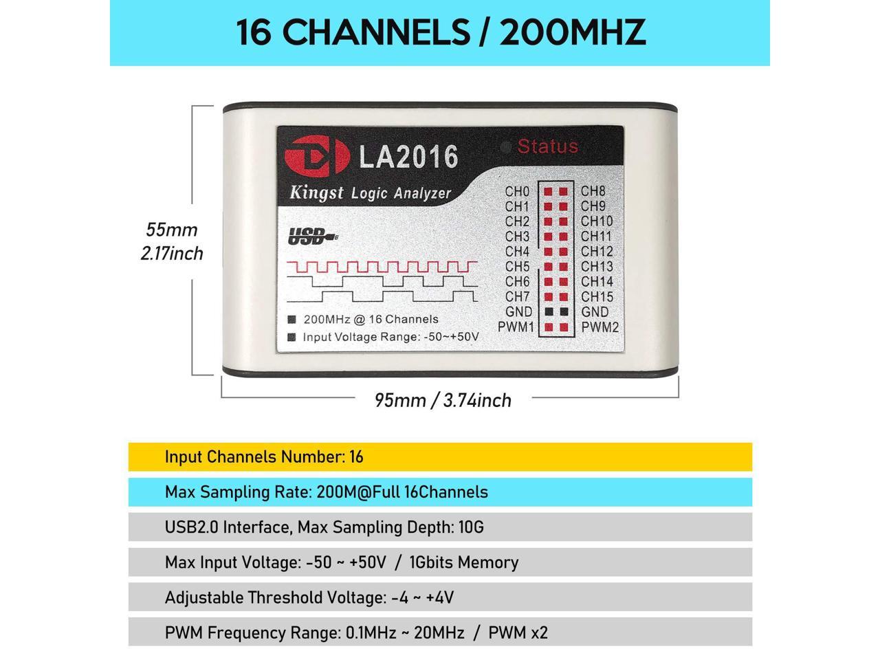 LA2016 Logic Analyzer 200MHz max sample rate,16Channels,10G Max Depth,PWM output 