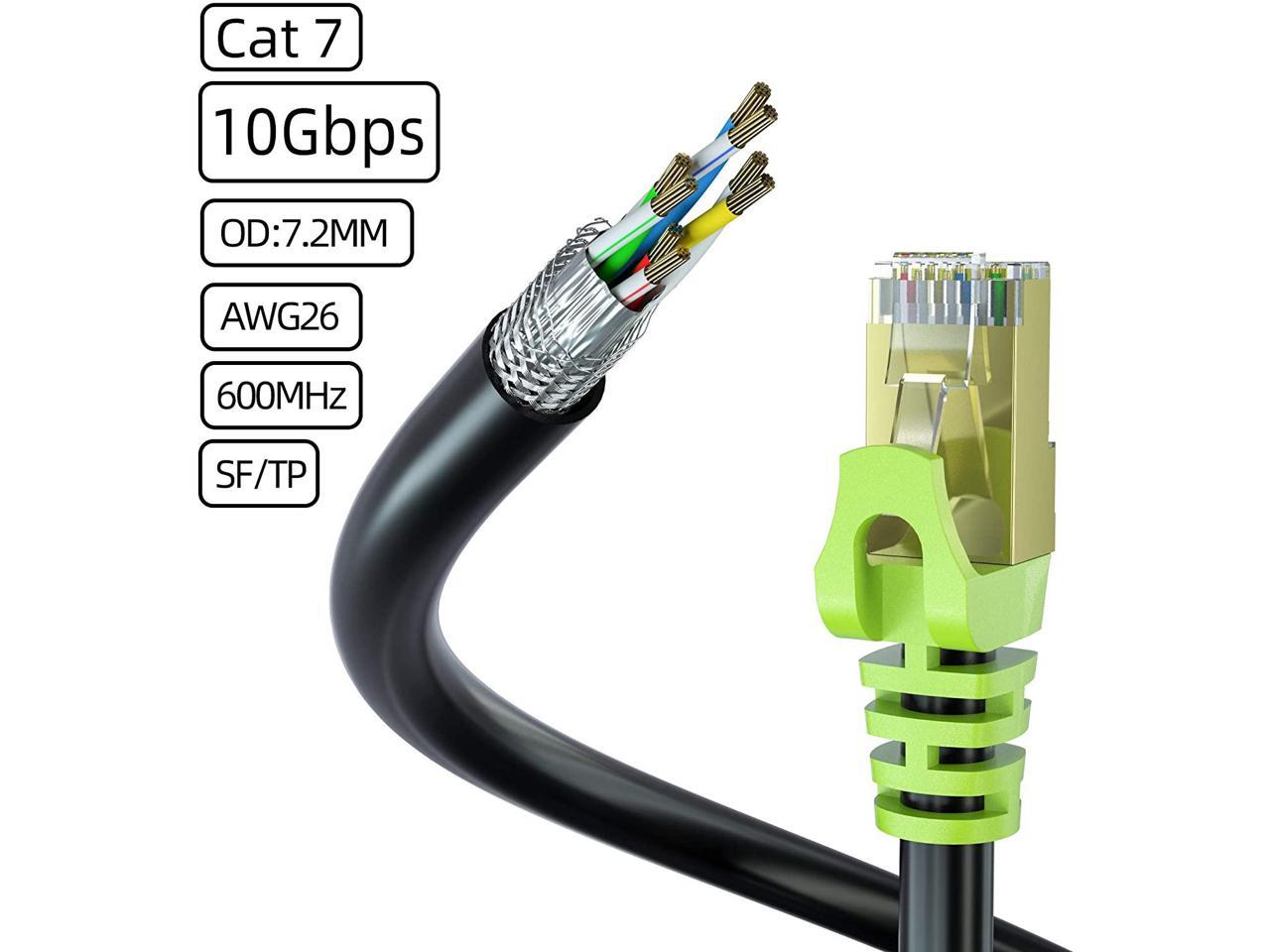 Outdoor Cat 7 Ethernet Cable 300ft 26AWG Heavy-Duty Cat7 Networking Cord Patch Cable RJ45 Transmission Speed 10GbpsTransmission Bandwidth 600Mhz LAN Wire Cable SFTP Waterproof Direct Burial 