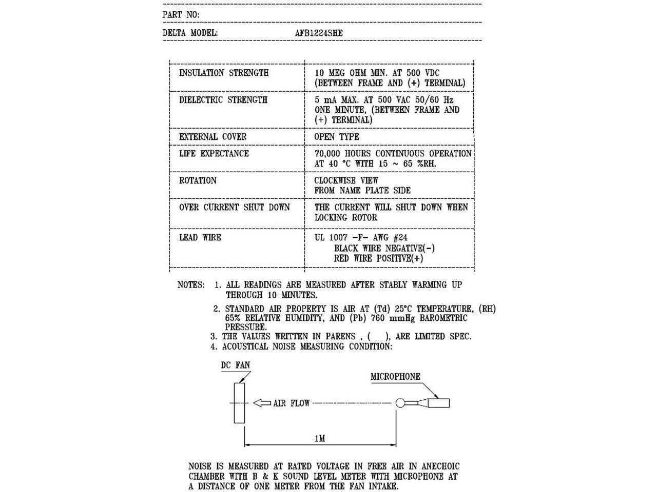 Delta 120mm High CFM Fan AFB1224SHE 24V DC 120mm 3Pin 2 Wire PC