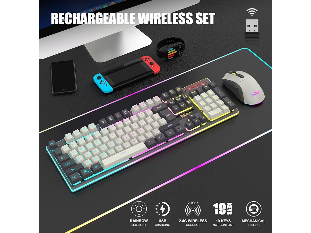 RedThunder K10 Wireless Gaming Keyboard and Mouse Combo, LED Backlit