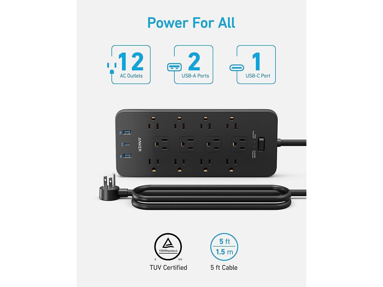 Anker Power Strip Surge Protector (2100J), 12 Outlets with 2 USB A and