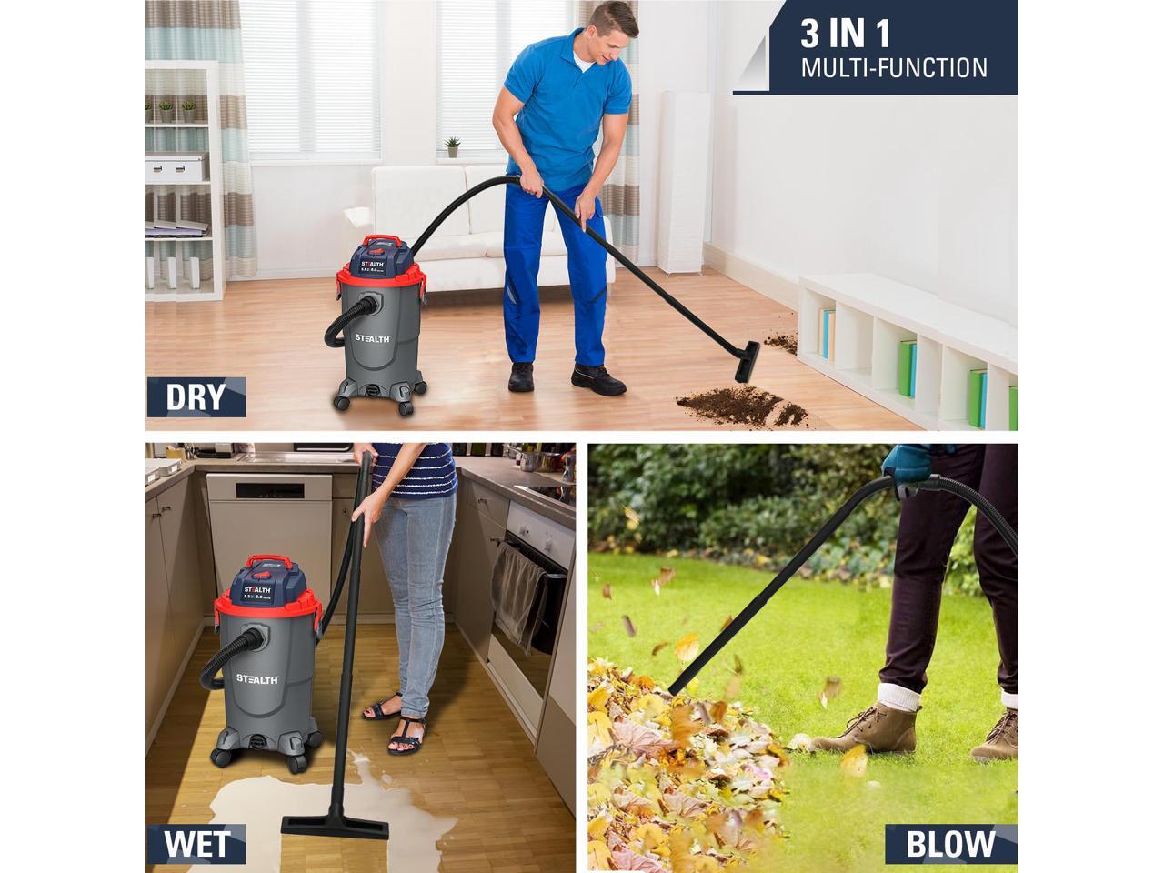 STEALTH 8 Gallon Wet Dry Vacuum Cleaner, Powerful 5.5 Horsepower Motor