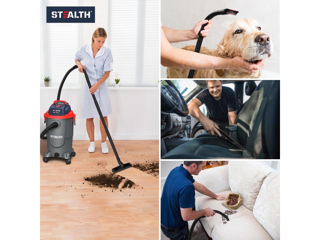 STEALTH 8 Gallon Wet Dry Vacuum Cleaner, Powerful 5.5 Horsepower Motor