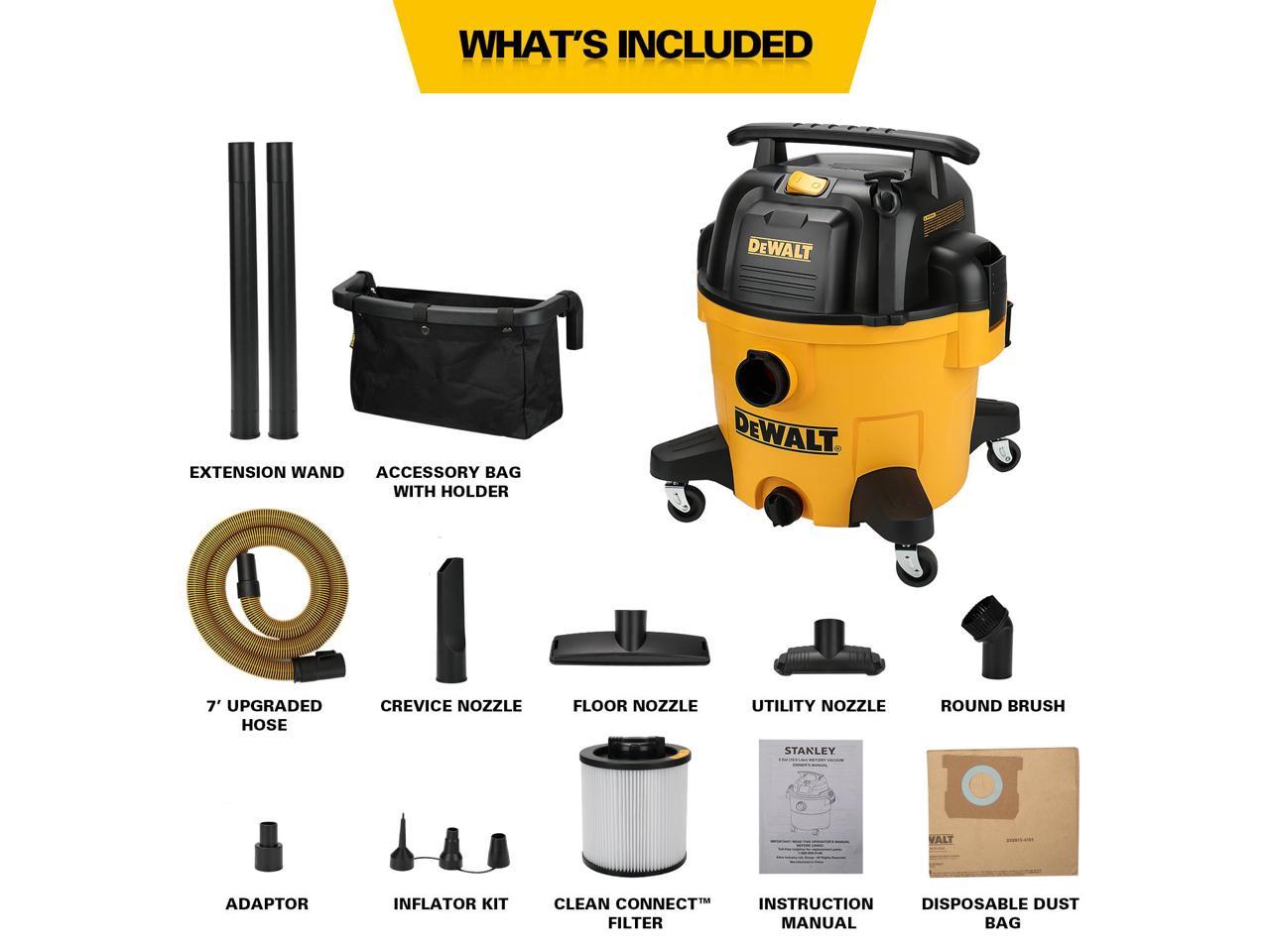 DEWALT Wet Dry Vacuum 9 Gallon, HeavyDuty Shop Vacuum, 5 Peak HP, 4 in