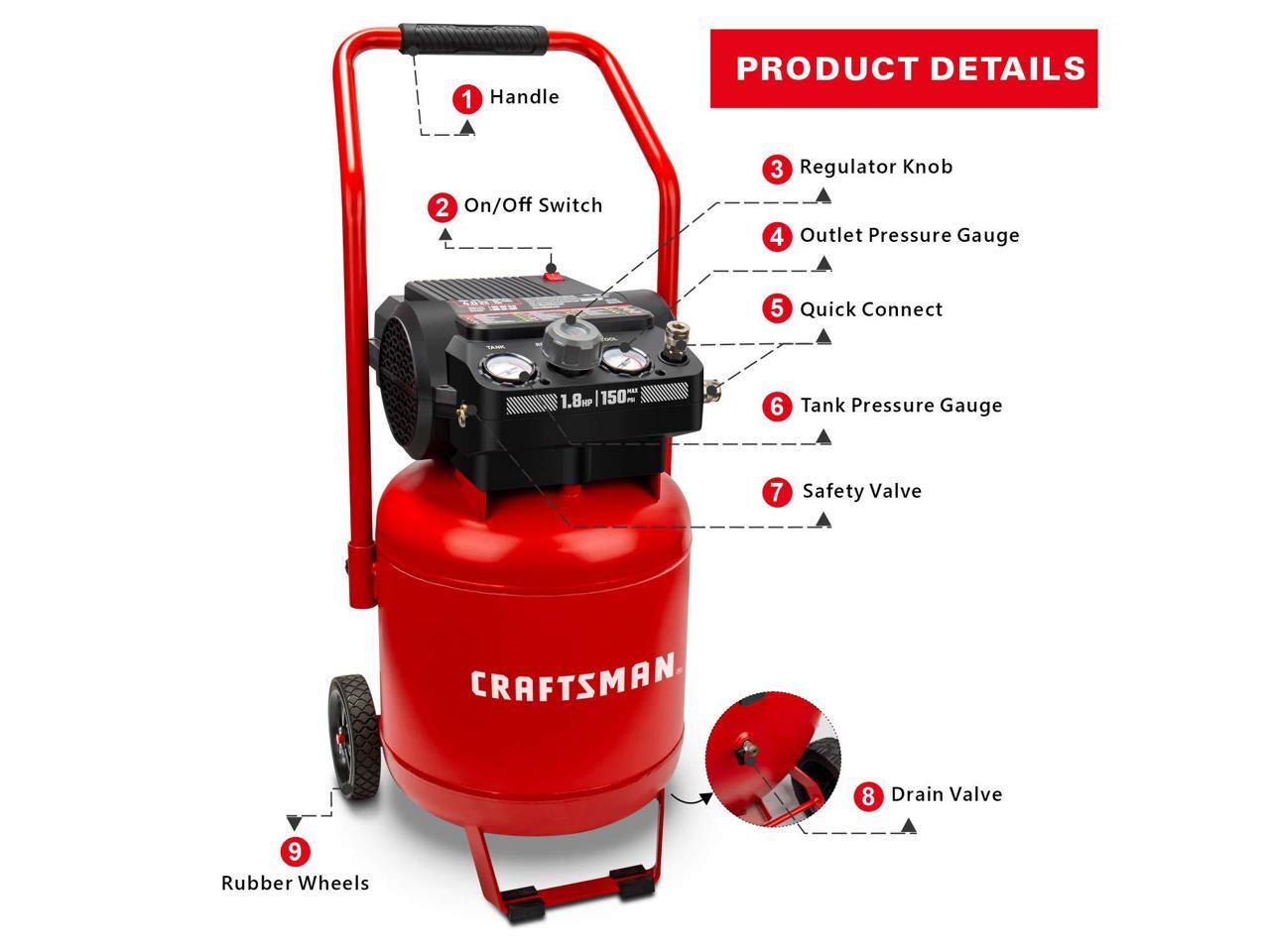 CRAFTSMAN Air Compressor, 10 Gallon 1.8 Peak Horsepower Oilfree