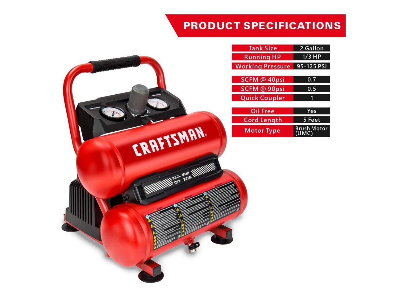 CRAFTSMAN Air Compressor Tire Inflator, 2 Gallon Portable Air