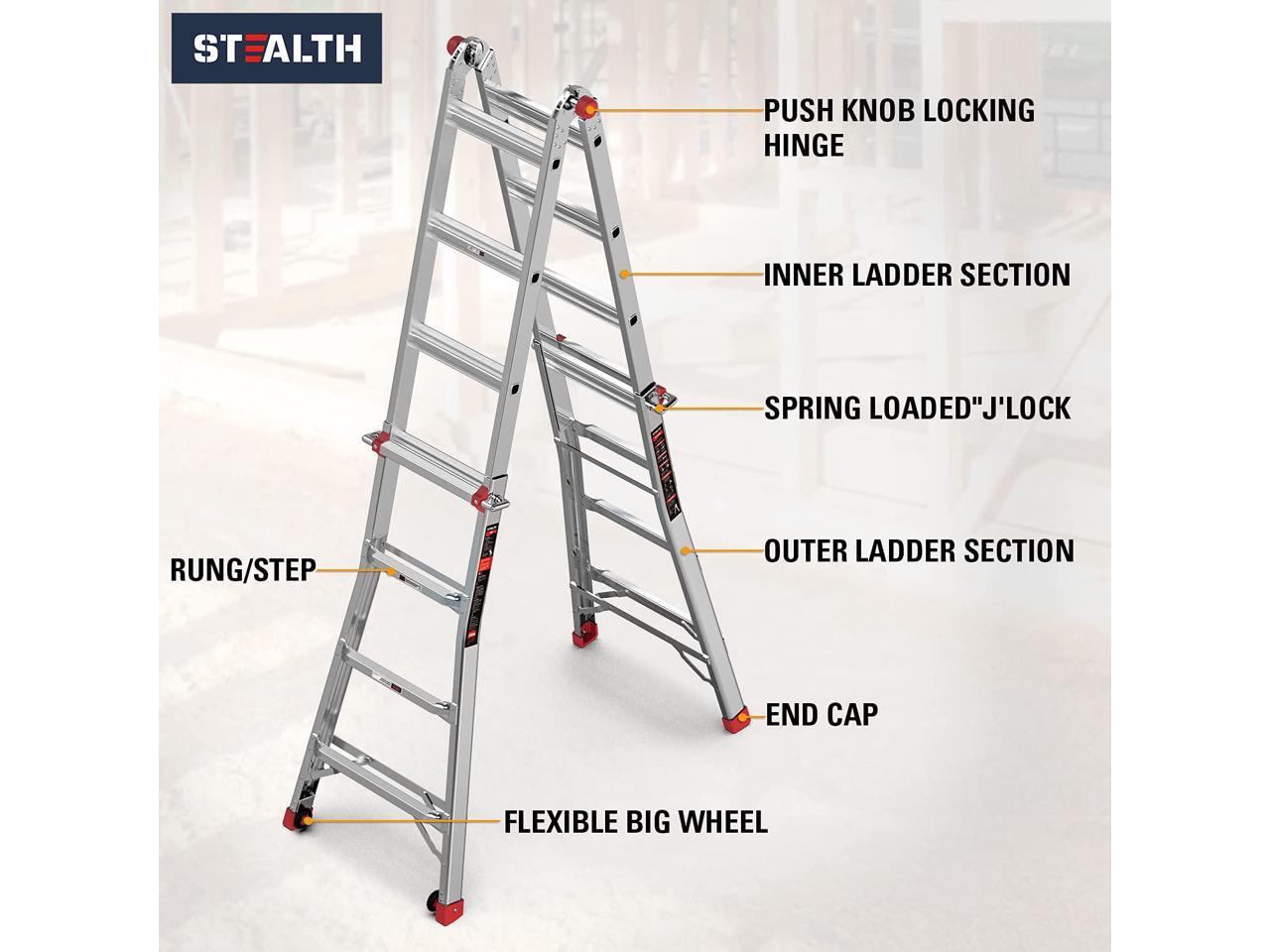 Stealth Telescoping Ladder, Aluminum Extension Ladder with 2 Flexible