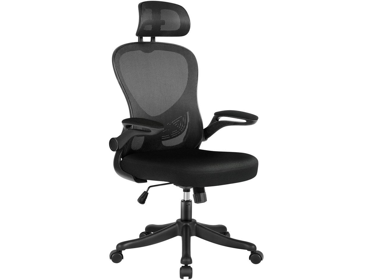 Misolant Desk Chair, Home Office Chair, Task Chair, Mesh Computer Chair, Office Chair with Headrest, Ergonomic Chair with Adjustable Lumbar Support and Flip-up Armrest for Work or Study