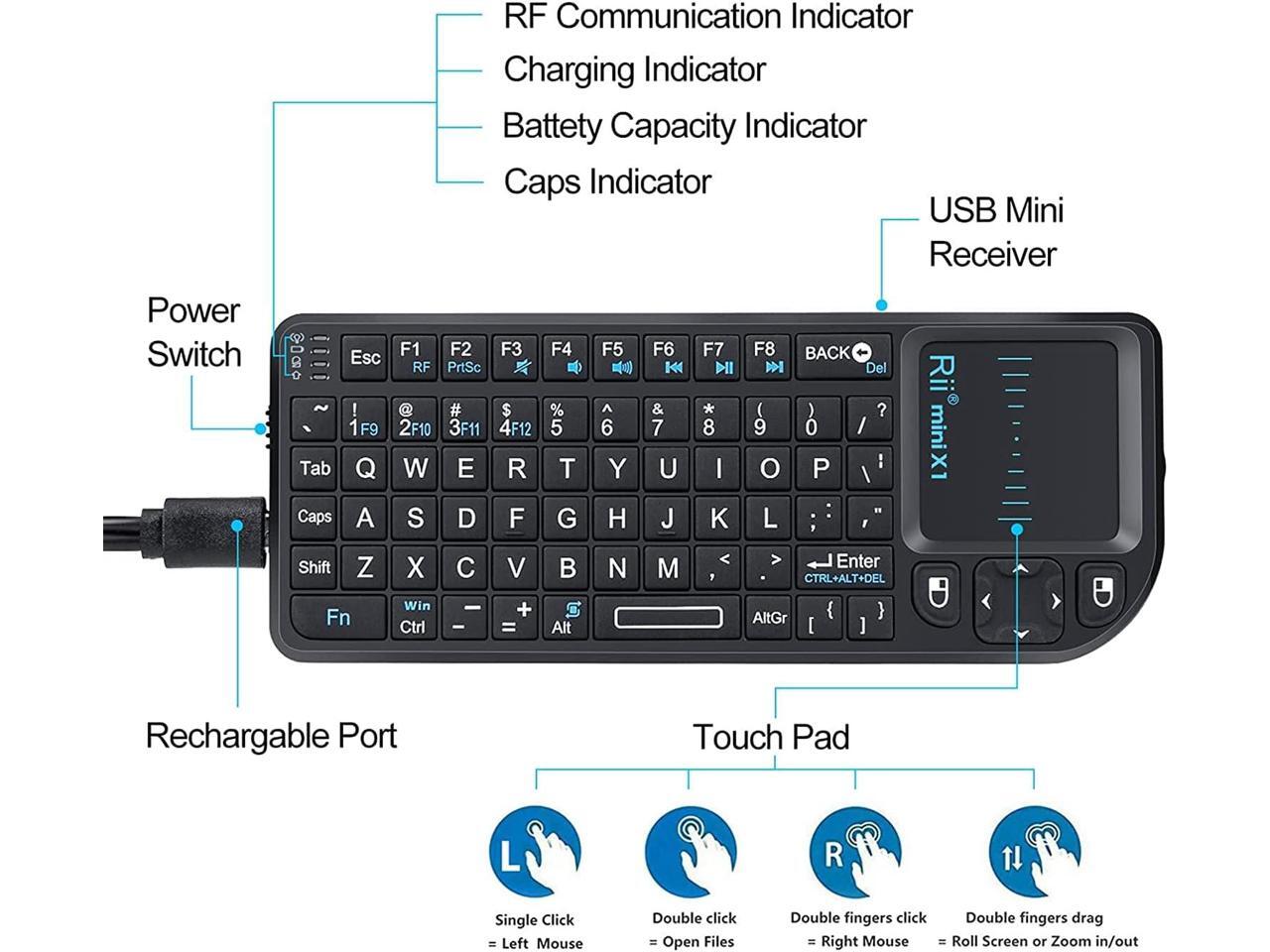 Rii 2.4G Mini Wireless Keyboard with Touchpad Mouse,Lightweight