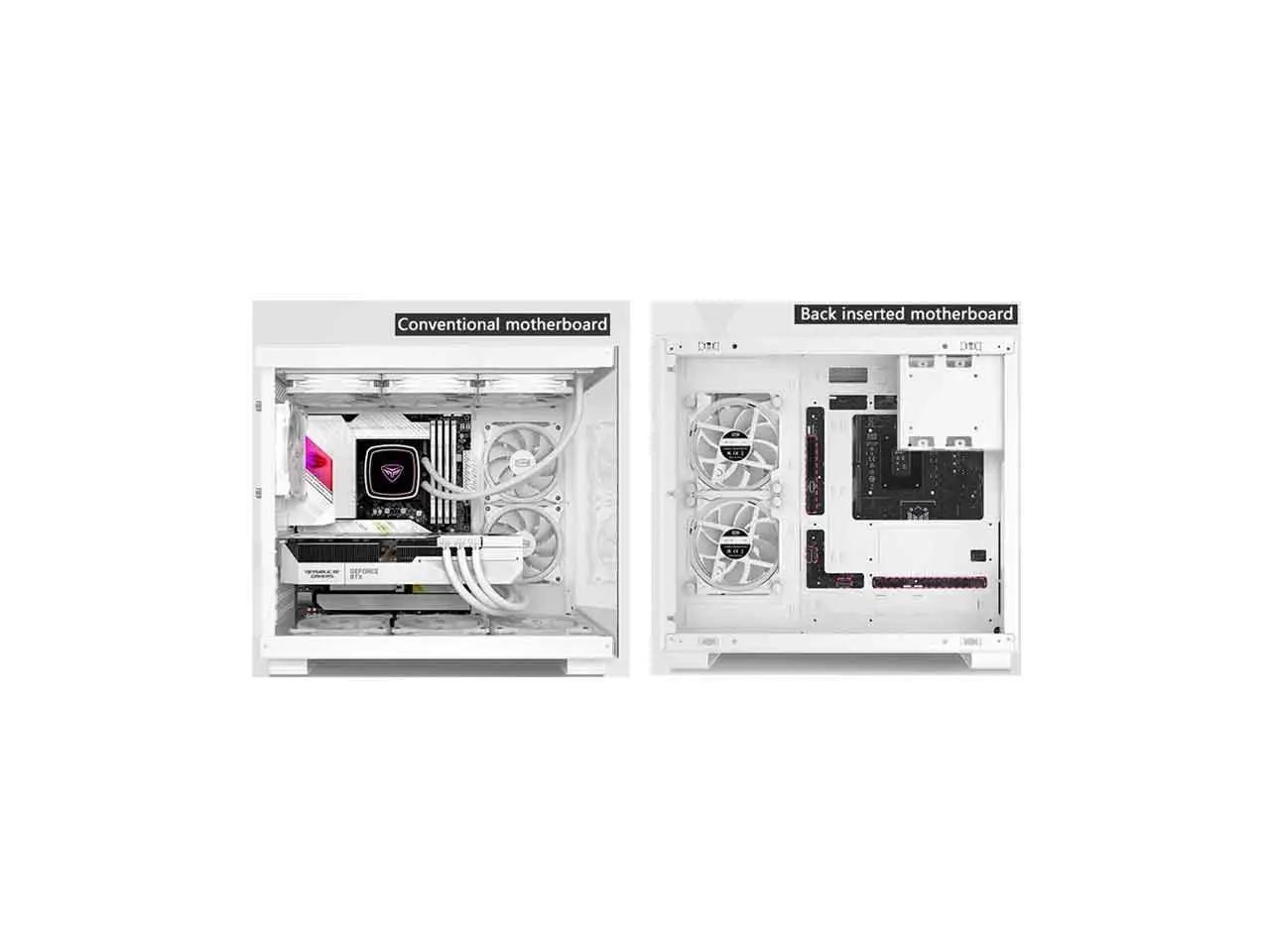 UPSIREN C3 ATX Mid Tower Computer Case, White, BackInserted