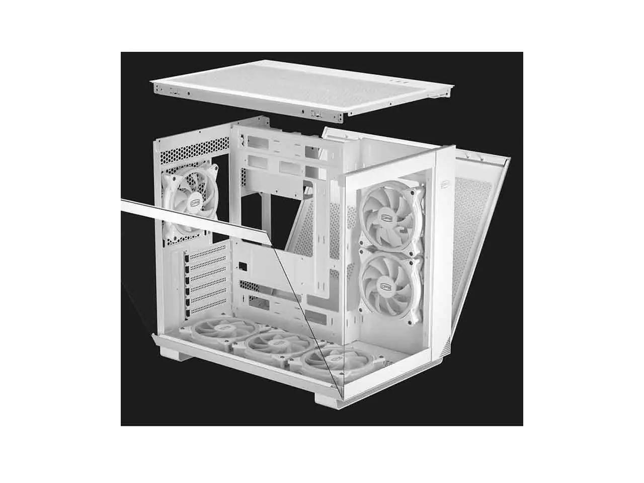 UPSIREN C3 ATX Mid Tower Computer Case, White, BackInserted
