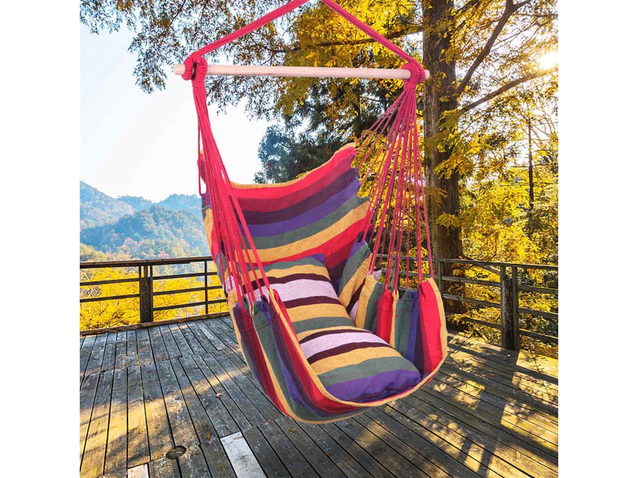 Femorel Distinctive Cotton Canvas Hanging Rope Chair with Pillows