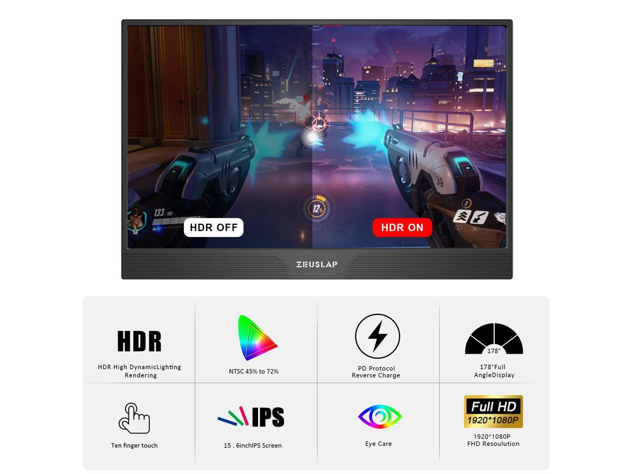 ZEUSLAP Z15ST 15.6Inch Touchscreen Portable Monitor, 1920x1080 60hz ...
