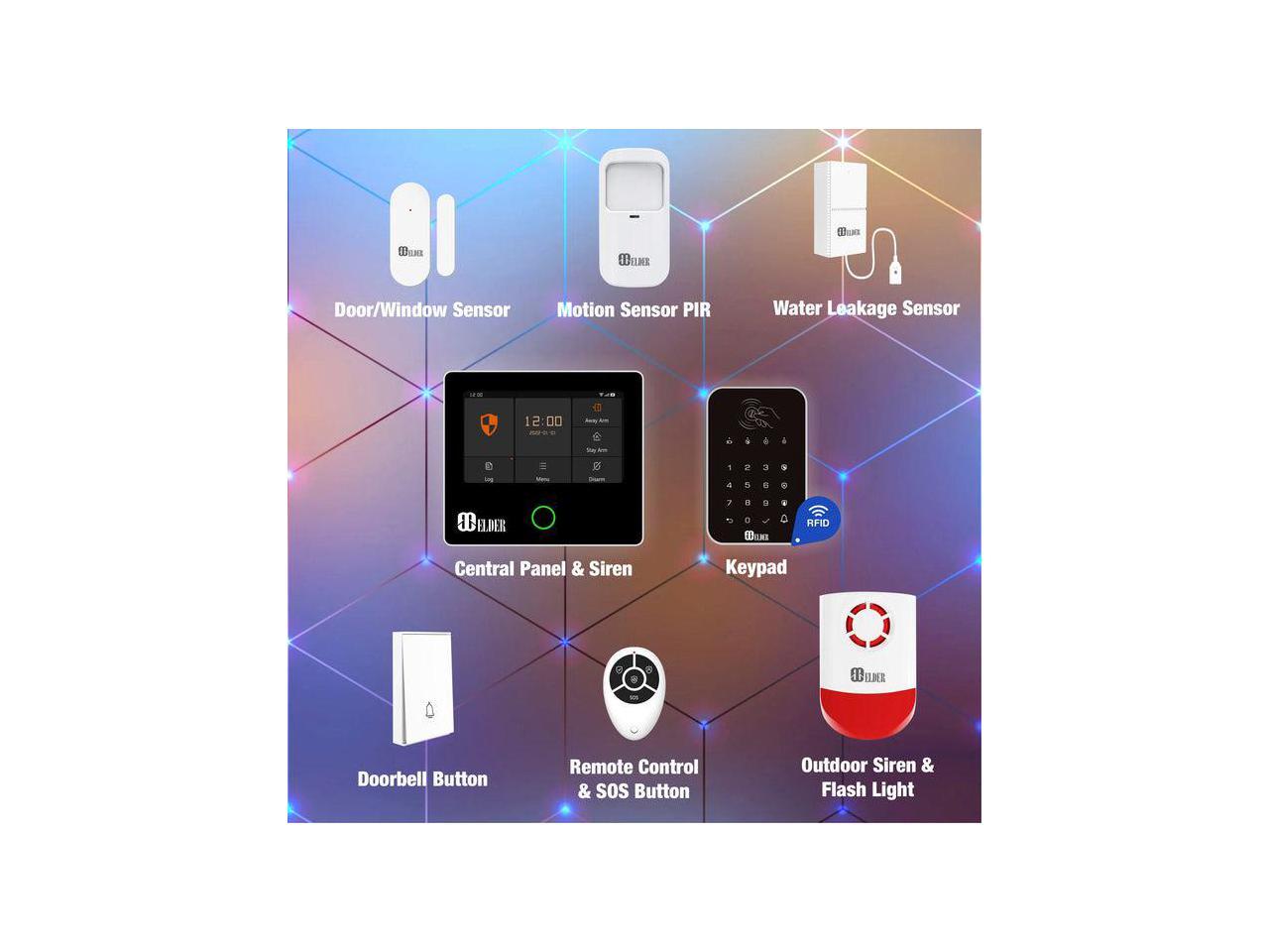 Elder Alarm System Wireless Smart Security 14Piece Kit DIY WiFi & 4G