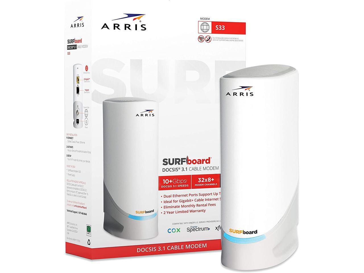 ARRIS Surfboard S33 DOCSIS 3.1 MultiGigabit Cable Modem Approved for