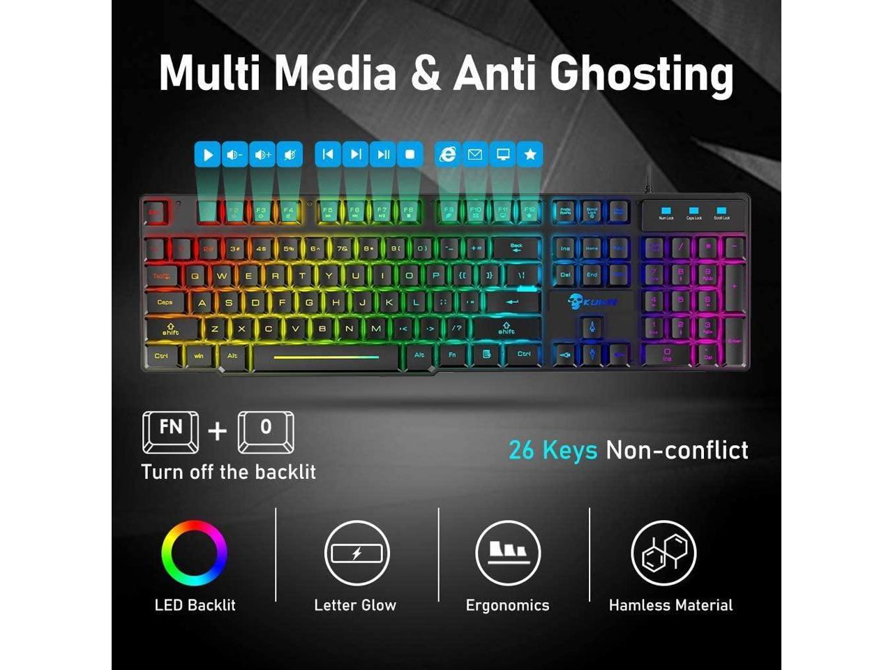 Zhhcyyds Gaming Keyboard and Mouse Combo,RGB Rainbow Backlit Keyboard ...