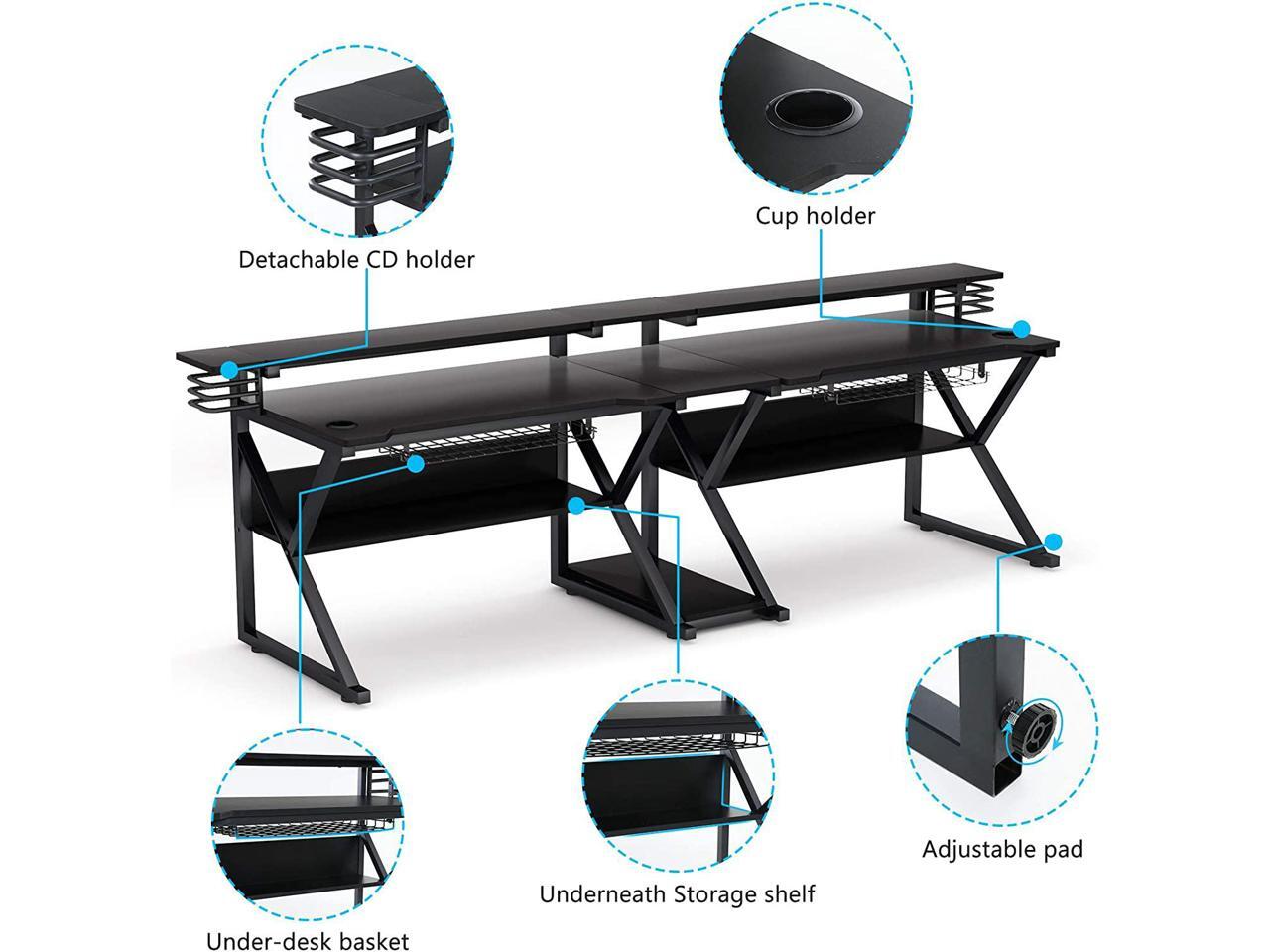 Tribesigns Double Gaming Desk with Hutch Monitor Stand Riser, 102Inch