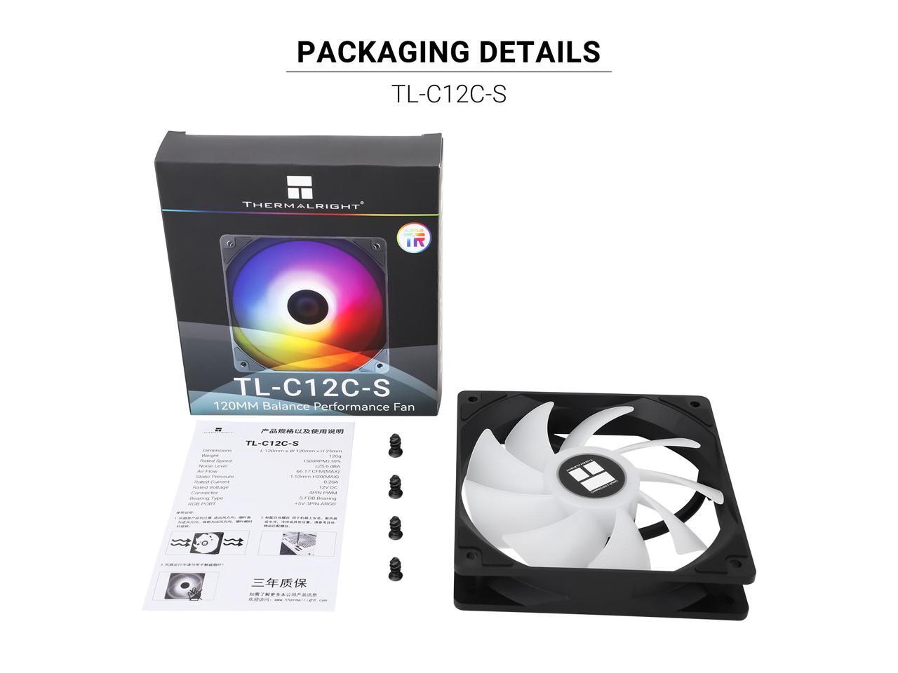 Thermalright TL-C12C-S CPU Fan 120mm ARGB Case Cooler Fan, 4pin PWM ...