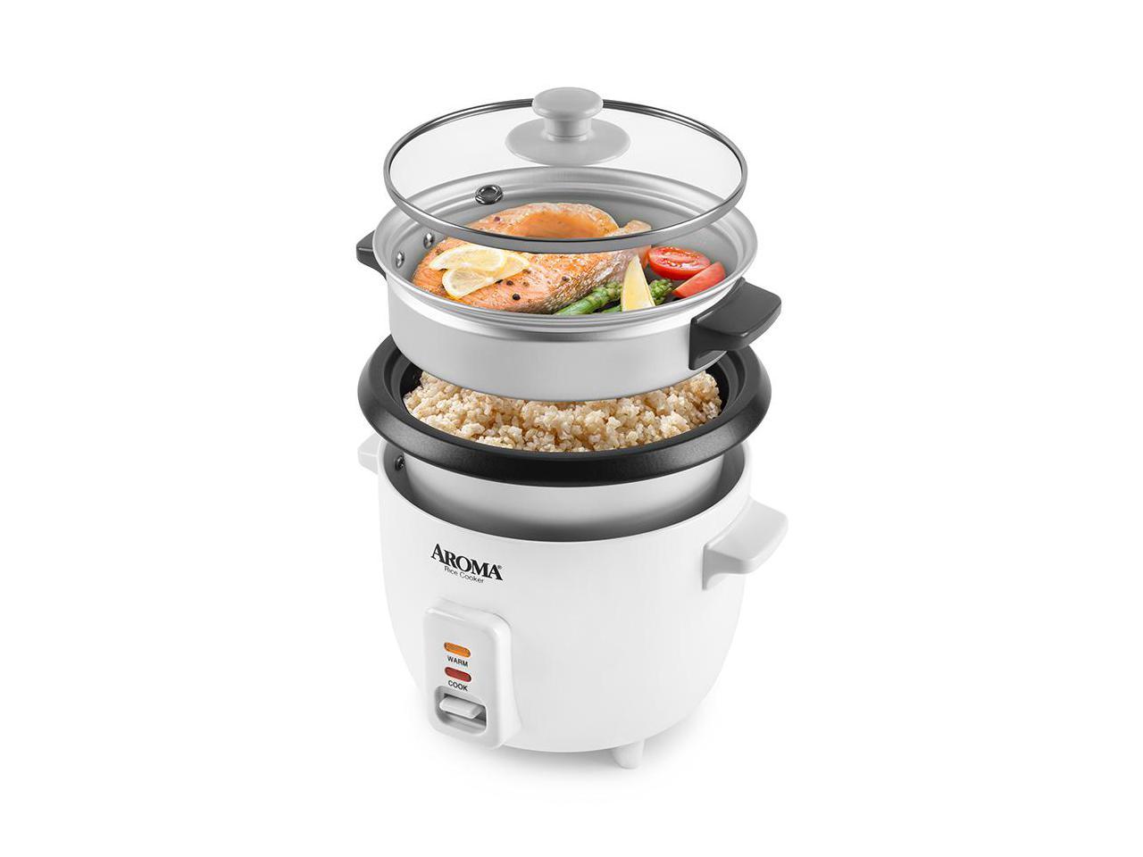 Aroma 3Cup Rice Cooker And Food Steamer, White