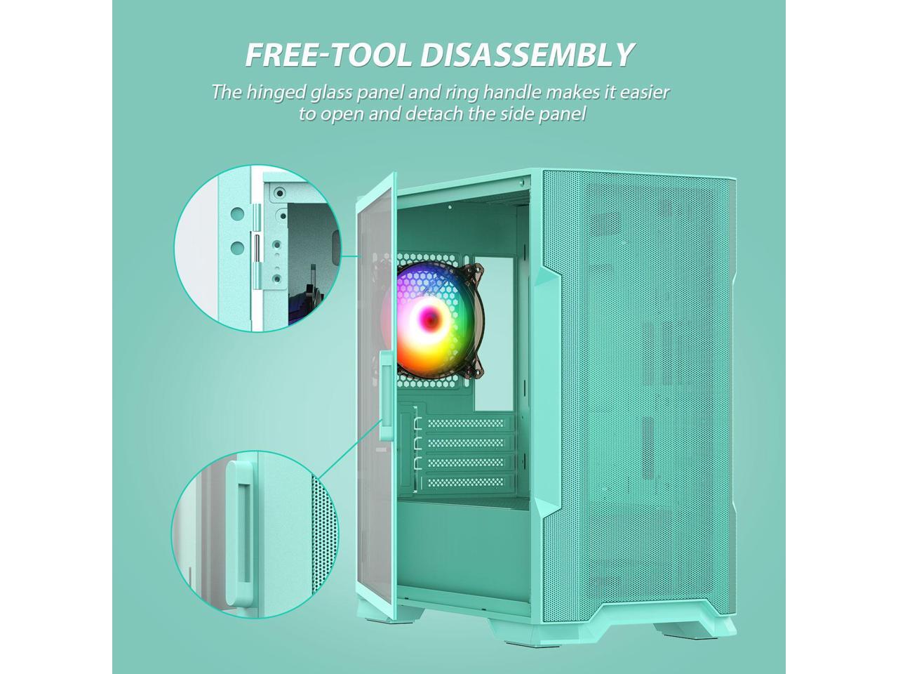 Vetroo M03 Compact Computer Case Micro ATX Mini ITX Mint Green Gaming PC Case Rear 120mm ARGB