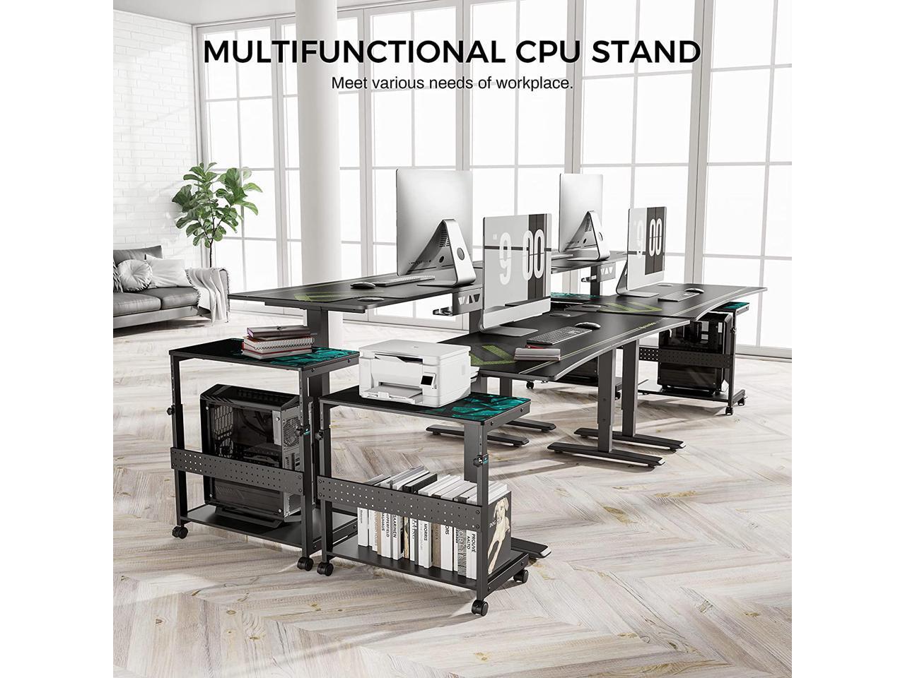 Height Adjustable Computer Tower Stand With Wheels – Holds Up To 132 Lbs, Mobile PC & Printer Cart