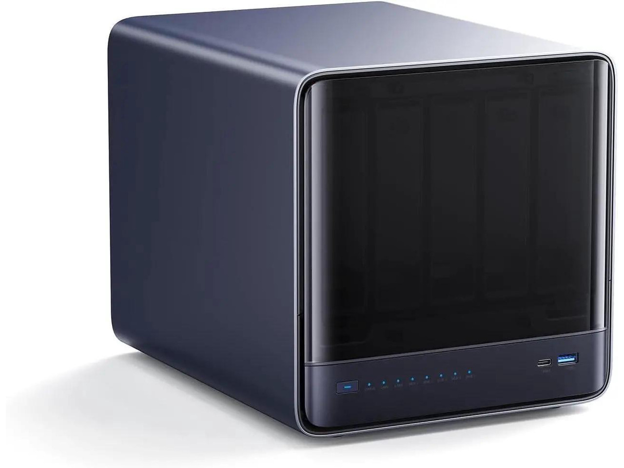 MINISFORUM N5 Air NAS with AMD Ryzen 7 255, 2X SODIMM DDR5-5600MHz, 64GB SSD, 1xHDMI+2xUSB4 Outputs, 5X HDD Slot, M.2 2230/2280/22110/U.2 Slots, 5GbE+10GbE LAN Port, RAID Support NAS