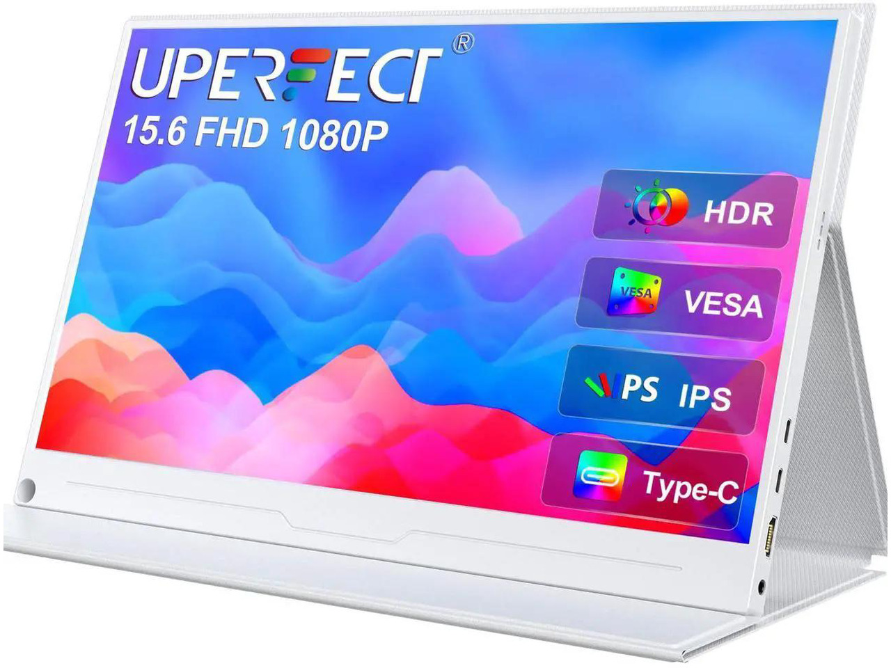 Refurbished: UPERFECT 15.6" 1080P FHD Portable Monitor with USB-C, HDMI, VESA & Smart Case - Matte IPS Display for Switch/PS5/PC/Phone White Monitor
