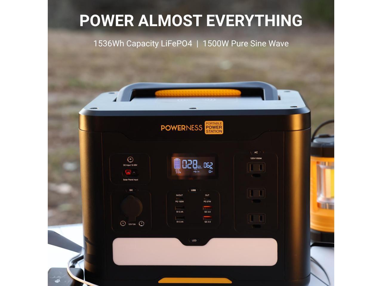 Powerness 1500w Portable Solar Power Station 1536wh Large Capacity