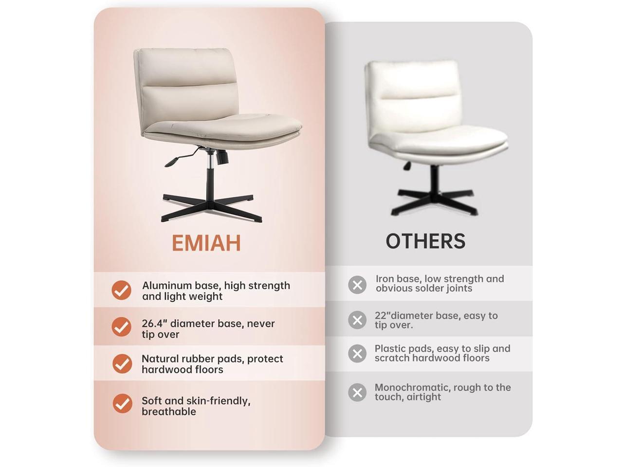 EMIAH Armless Office Desk Chair, No Wheels PUPadded Vanity MidBack Ergonomic Home Computer