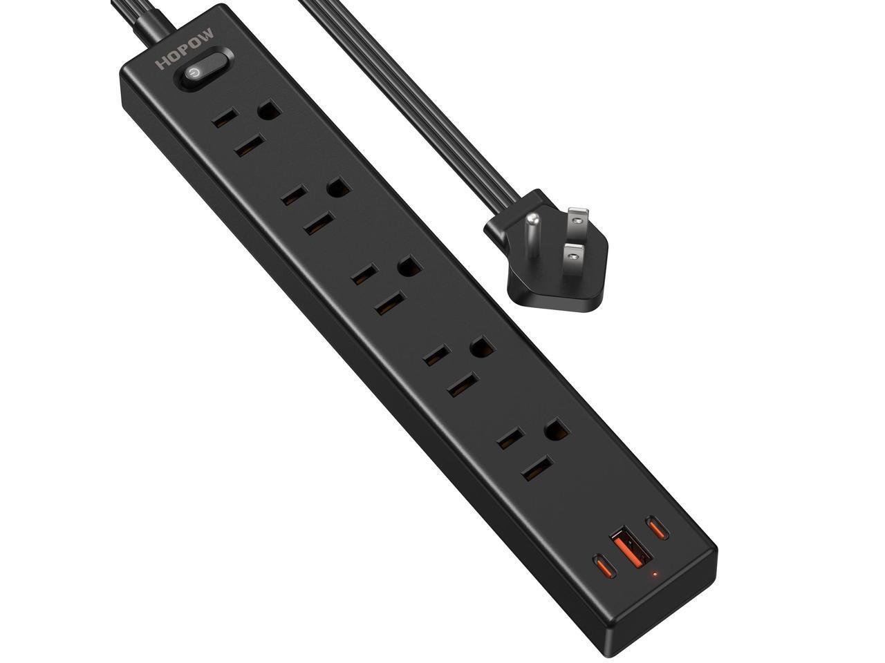HOPOW Flat Plug Power Strip, 6 Ft Ultra Thin Flat Extension Cord, Surge Protector with 5 Outlets
