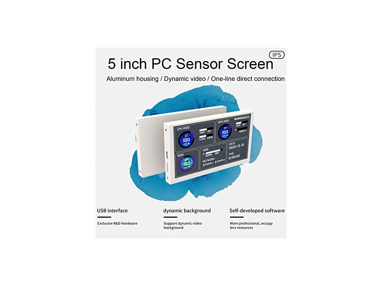 thumbnail image 2 of 5\" Computer Temp Monitor  Dynamic Theme Supported , Usage And Temperature Monitoring For Cpu Gpu Ram Ips Type C Usb Mini Secondary Screen 2 of 12