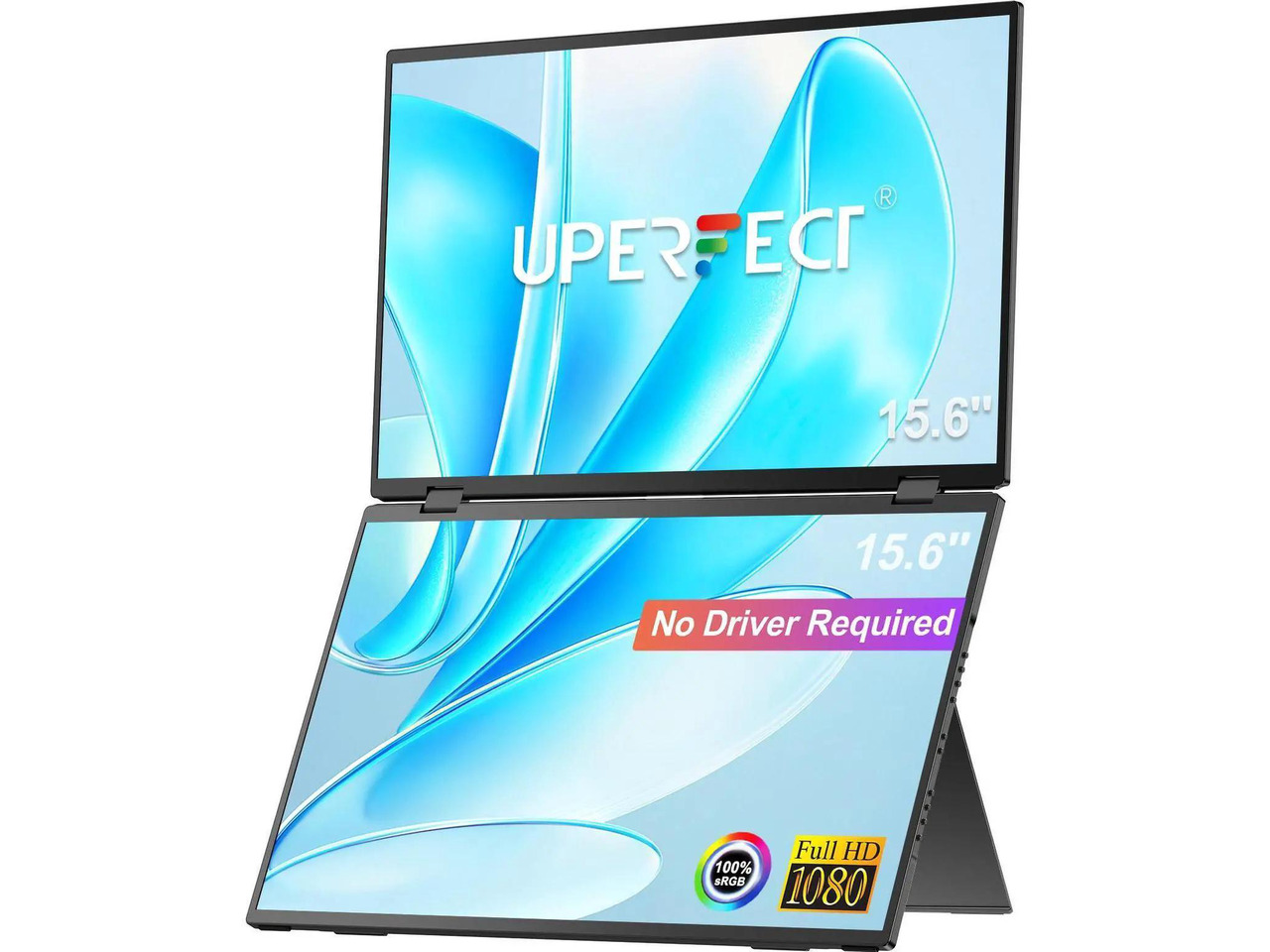 Refurbished: UPERFECT Delta 15.6" Dual Monitor 1080P HDR, 360° Foldable Portable Laptop Screen Extender with Stand for Laptop, PC, Phone, and Game Console (No Driver Needed)