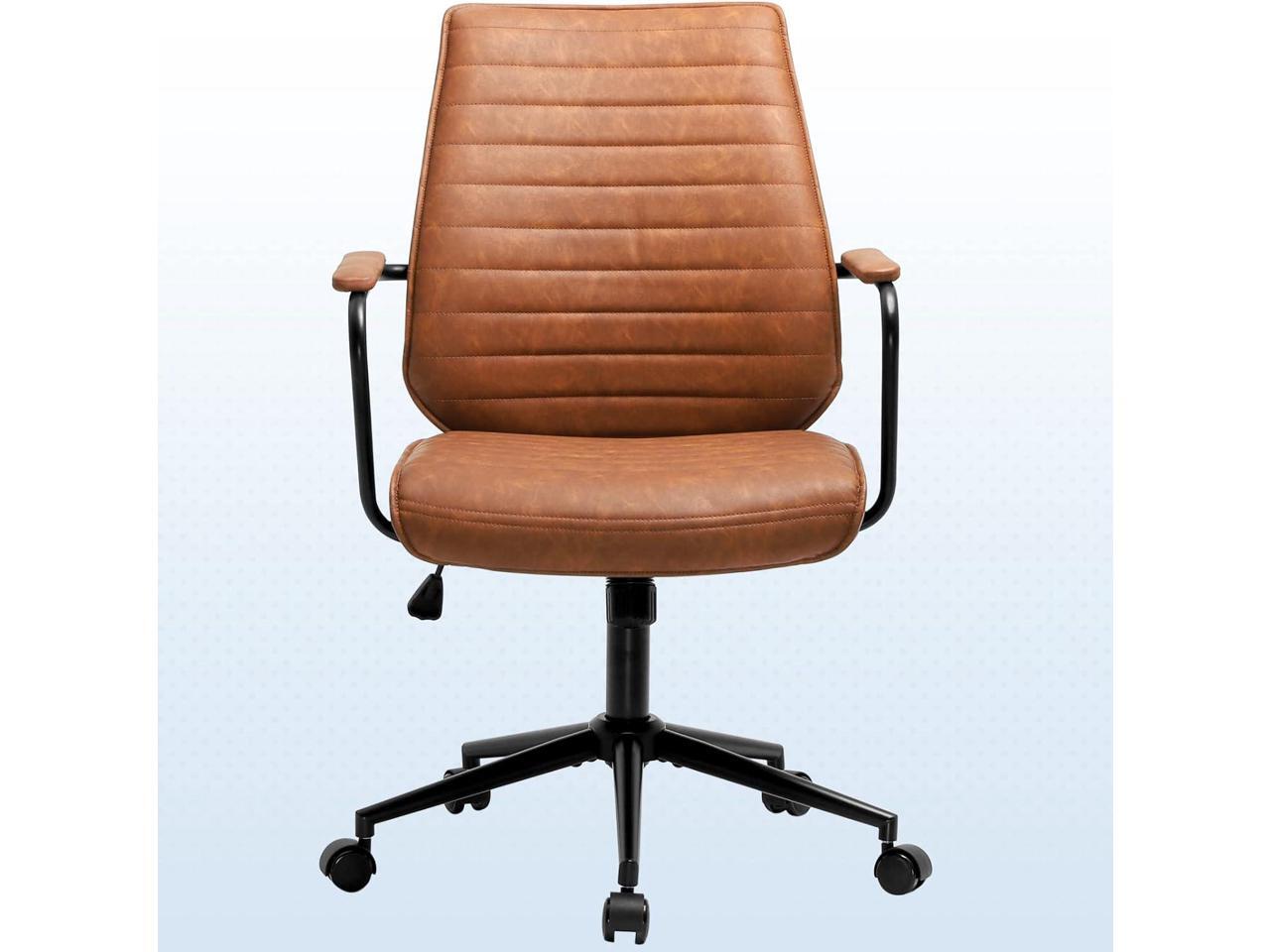 DICTAC Leather Office Chair Brown Modern Desk Chair mid Century Home Office Chair with Armrest
